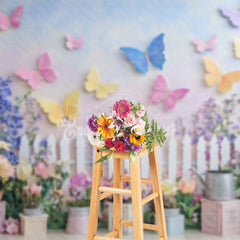 Lofaris Purple Fence Violet Butterfly Spring Photo Backdrop