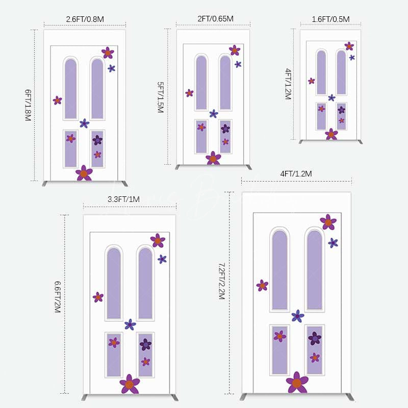 Lofaris Purple Floral Decor Door Birthday Rectangle Backdrop