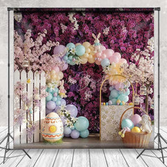 Lofaris Purple Floral Easter Backdrop Spring Garden Balloon Arch Bunny Photography Background Holiday Party Decoration