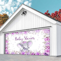Lofaris Purple Floral Elephant Baby Shower Garage Door Banner