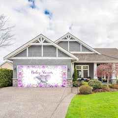 Lofaris Purple Floral Elephant Baby Shower Garage Door Banner