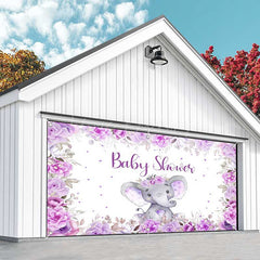 Lofaris Purple Floral Elephant Baby Shower Garage Door Banner