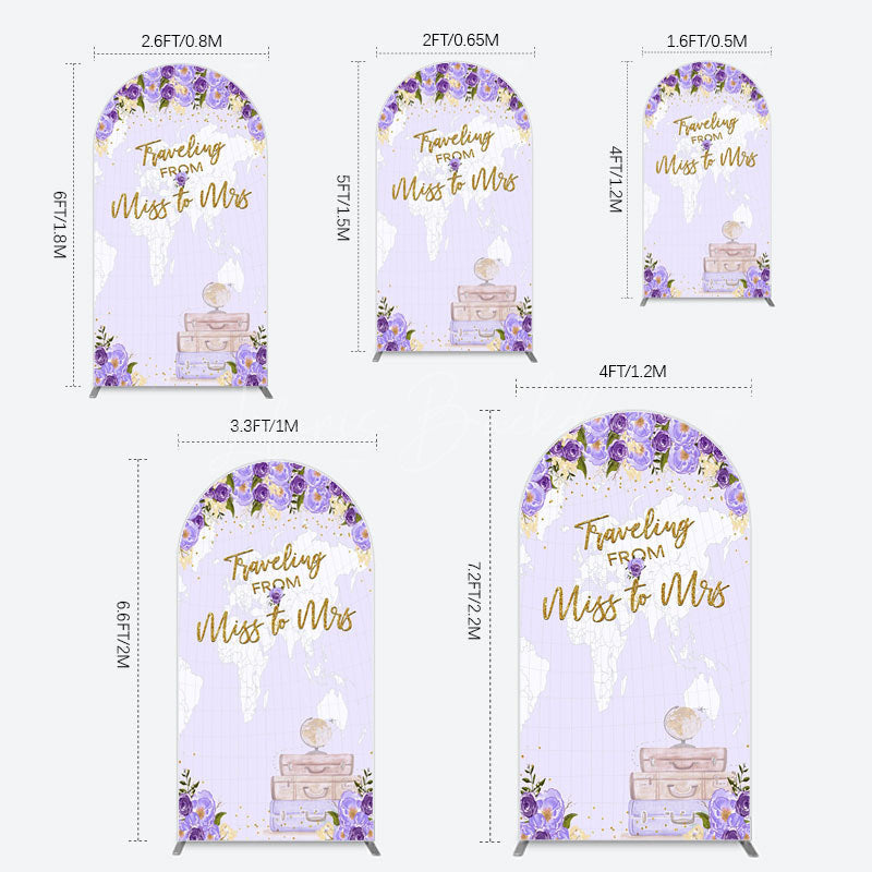 Lofaris Purple Floral Luggage Map Wedding Arch Backdrop