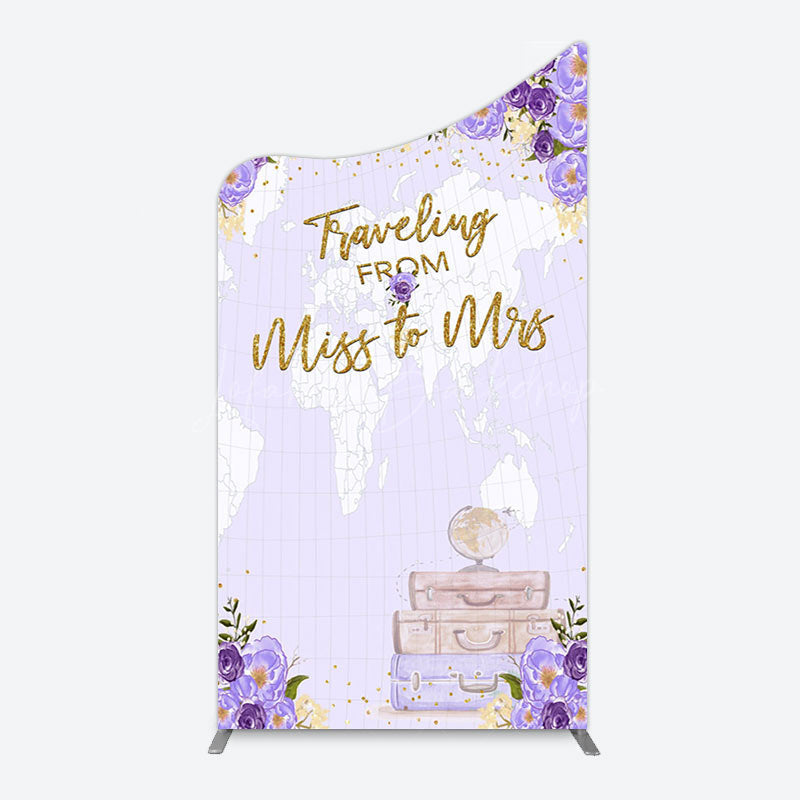 Lofaris Purple Floral Luggage Map Wedding Arch Backdrop
