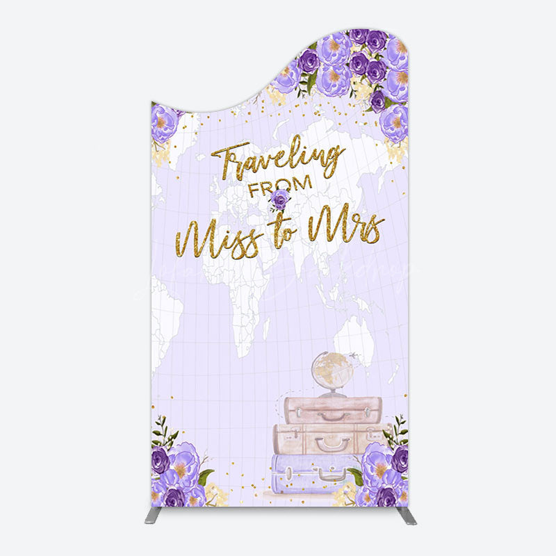 Lofaris Purple Floral Luggage Map Wedding Arch Backdrop