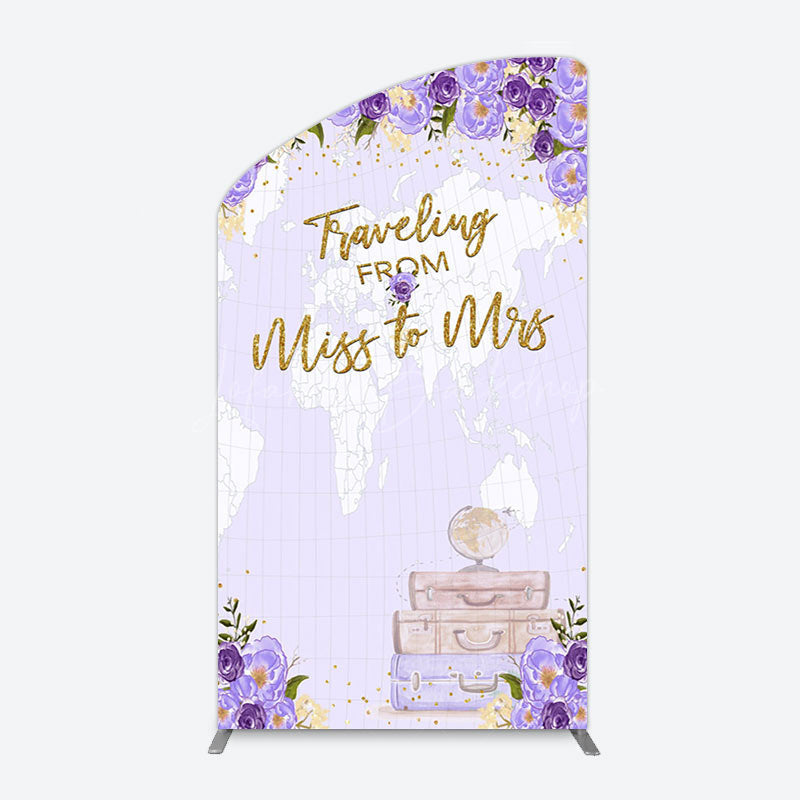 Lofaris Purple Floral Luggage Map Wedding Arch Backdrop