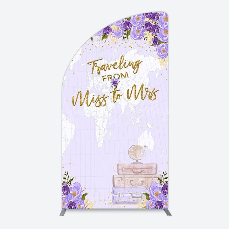 Lofaris Purple Floral Luggage Map Wedding Arch Backdrop