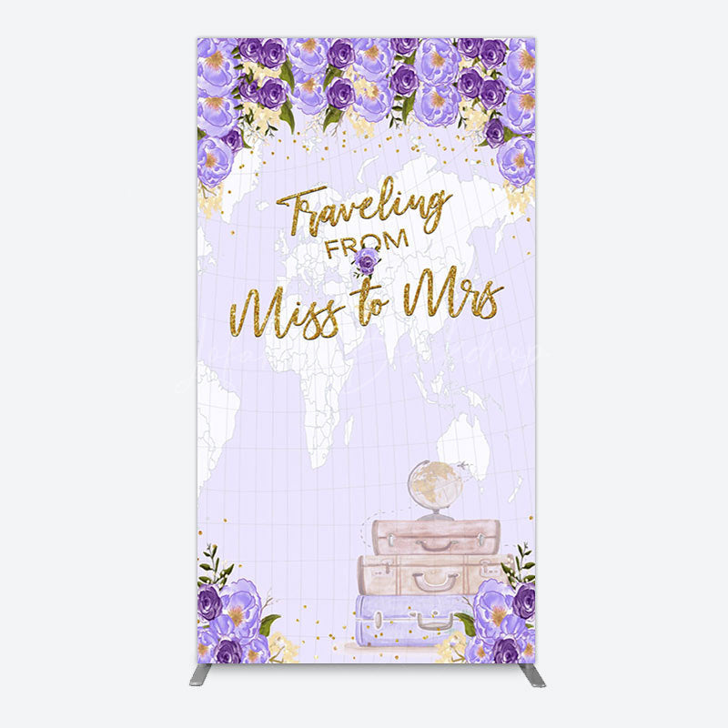 Lofaris Purple Floral Luggage Map Wedding Arch Backdrop