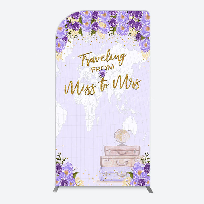 Lofaris Purple Floral Luggage Map Wedding Arch Backdrop