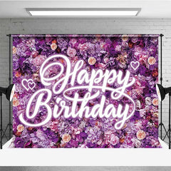 Lofaris Purple Floral Wall Happy Birthday Backdrop Neon Light Style Text Party Decoration
