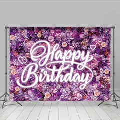 Lofaris Purple Floral Wall Happy Birthday Backdrop Neon Light Style Text Party Decoration