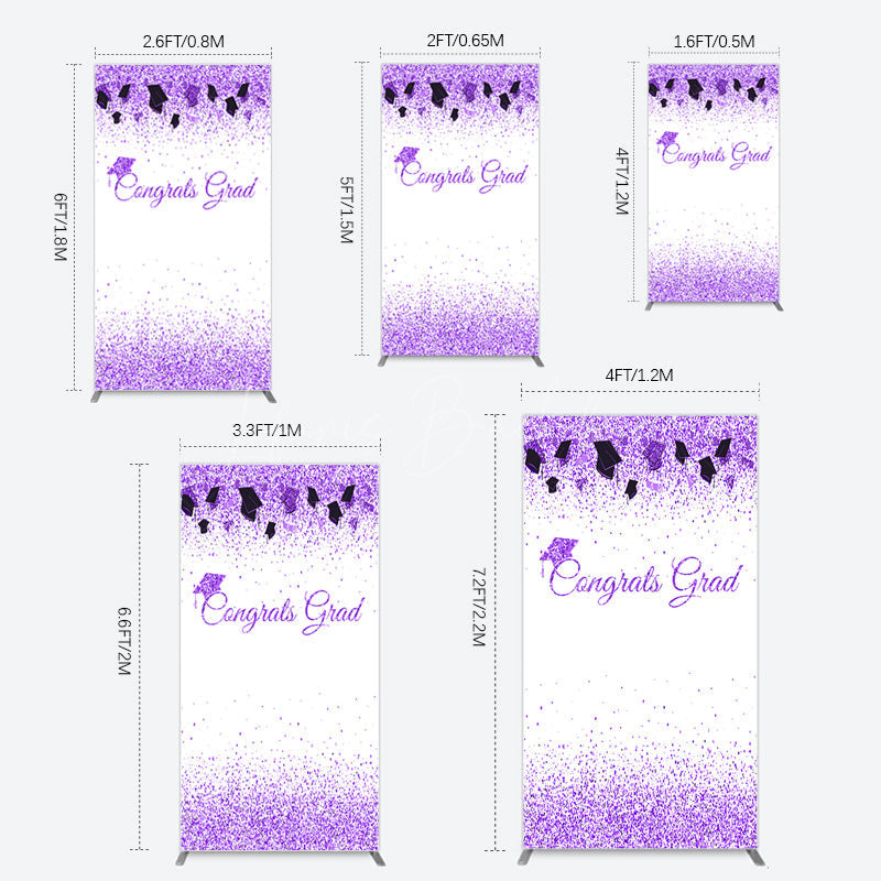 Lofaris Purple Glitter Bachelor Map Congrats Grad Rectangle Backdrop