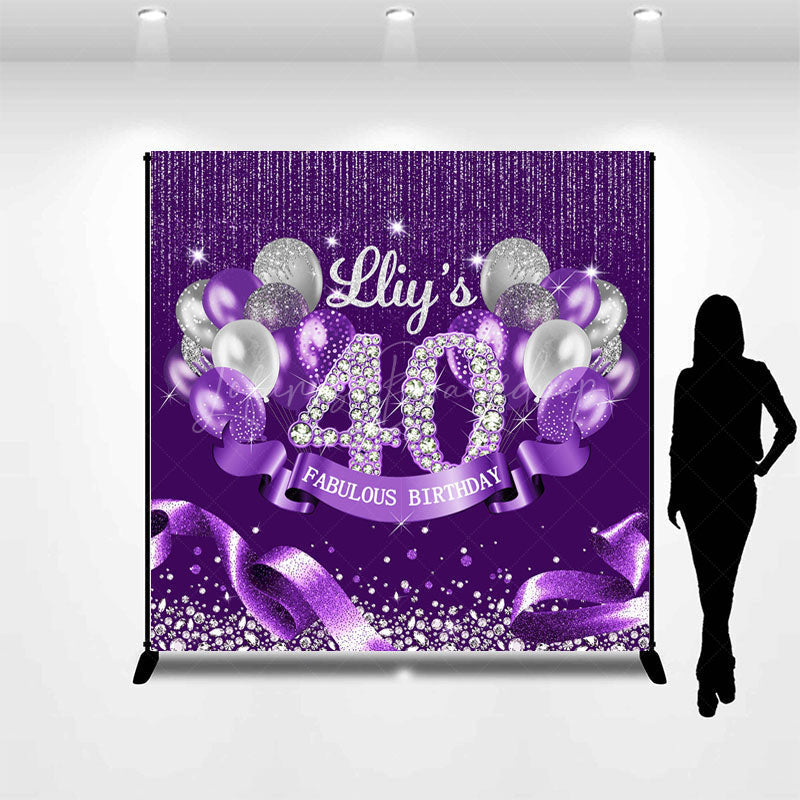 Lofaris Purple Glitter Balloons Custom 40th Birthday Backdrop