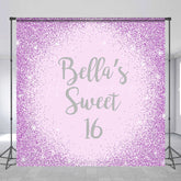 Lofaris Purple Glitter Custom Name Sweet 16 Birthday Backdrop