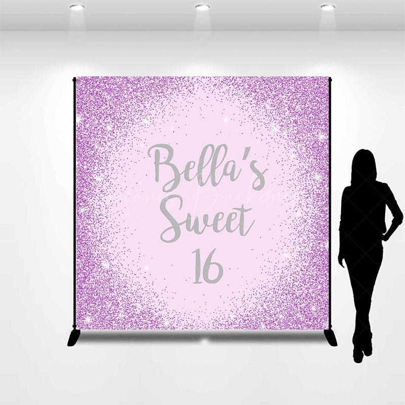 Lofaris Purple Glitter Custom Name Sweet 16 Birthday Backdrop