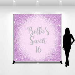 Lofaris Purple Glitter Custom Name Sweet 16 Birthday Backdrop