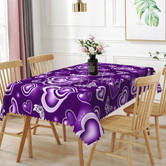 Lofaris Purple Glowing Heart Butterfly Rectangle Tablecloth Neon Light Love Pattern Romantic Fantasy Dining Decor