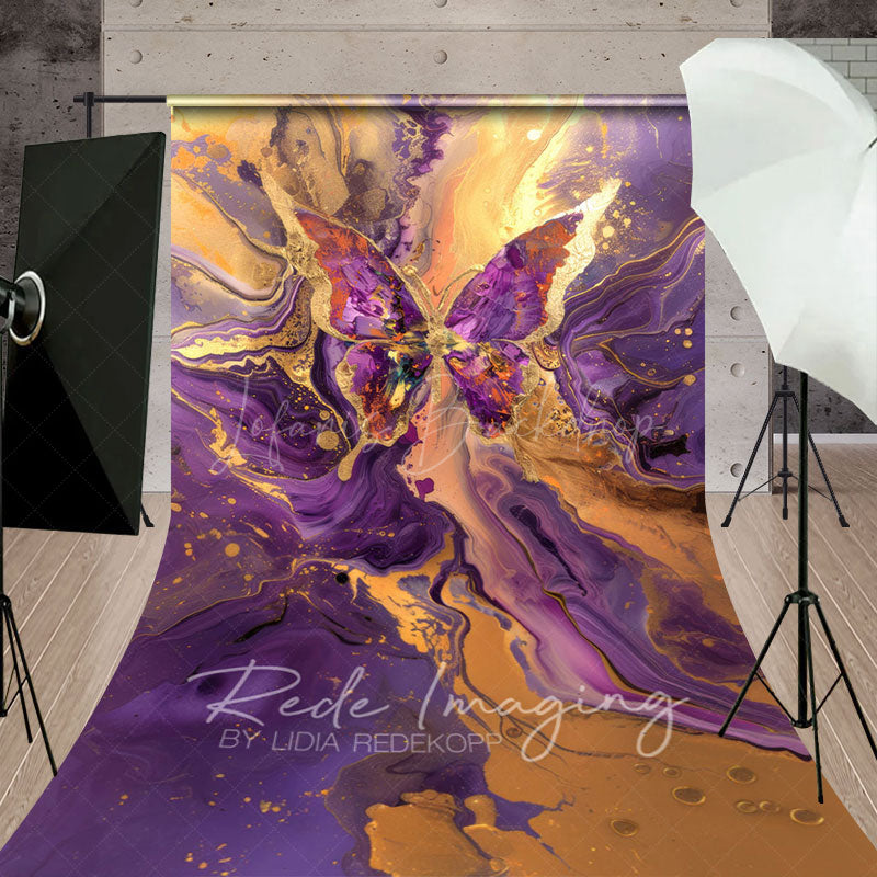 Lofaris Purple Gold Abstract Butterfly Fine Art Sweep Backdrop