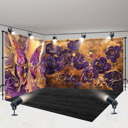 Lofaris Purple Gold Abstract Butterfly Room Set Backdrop
