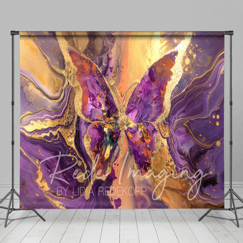 Lofaris Purple Gold Abstract Butterfly Room Set Backdrop