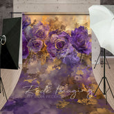 Lofaris Purple Gold Abstract Floral Fine Art Sweep Backdrop