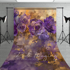Lofaris Purple Gold Abstract Floral Fine Art Sweep Backdrop