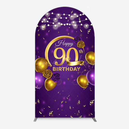 Lofaris Purple Gold Balloon Lights Birthday Arch Backdrop