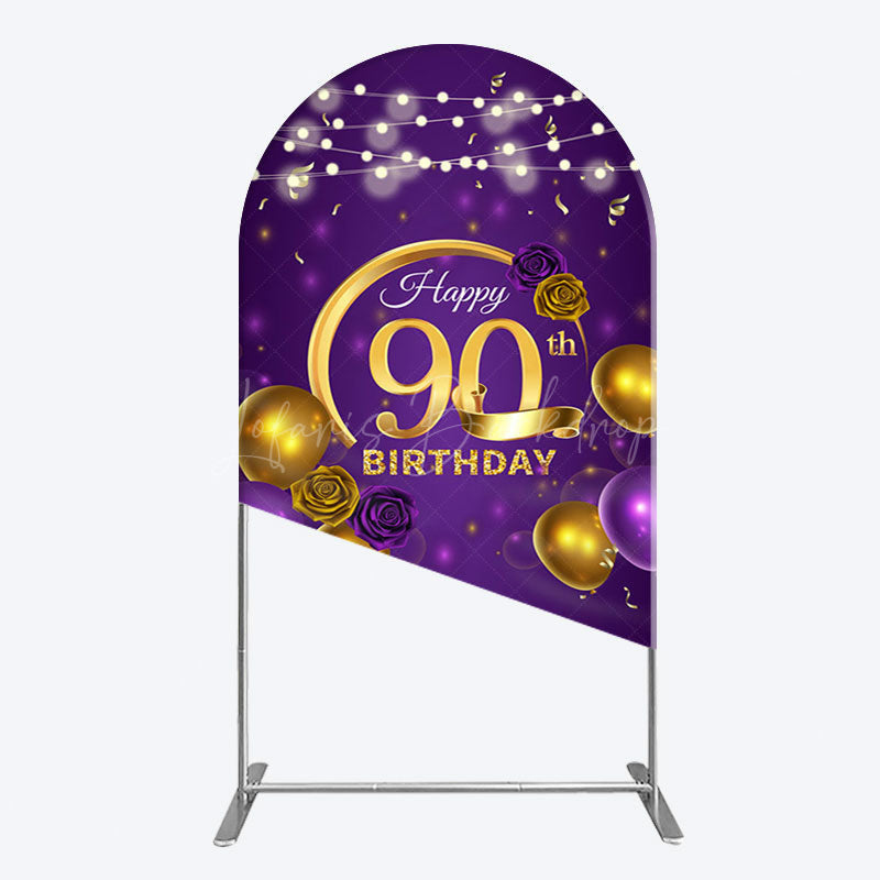 Lofaris Purple Gold Balloon Lights Birthday Arch Backdrop