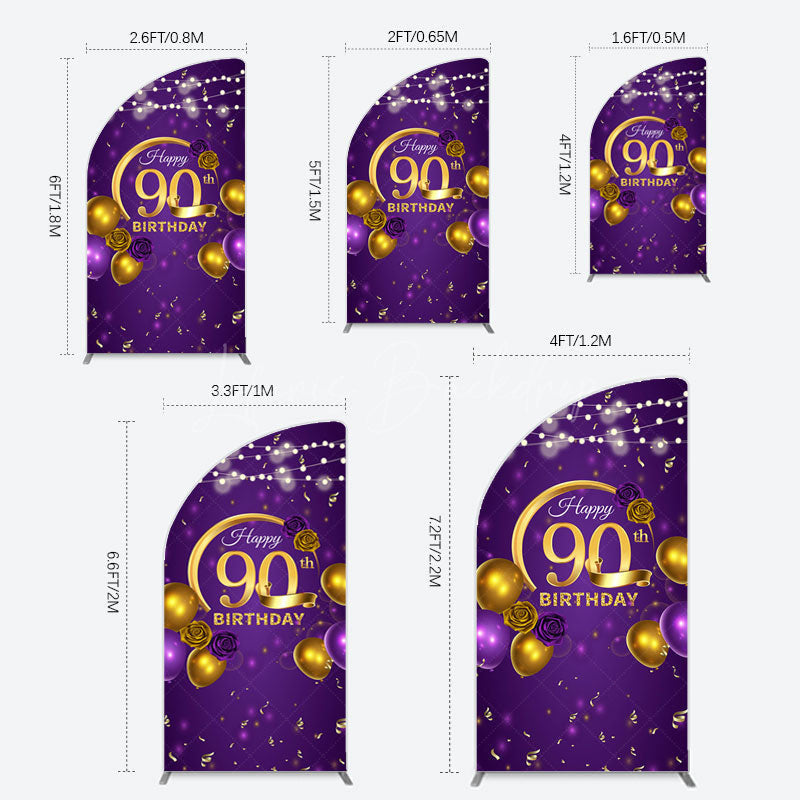 Lofaris Purple Gold Balloon Lights Birthday Half Moon Arch Backdrop