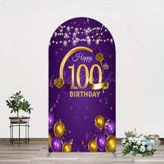 Lofaris Purple Gold Balloons 100th Birthday Arch Backdrop