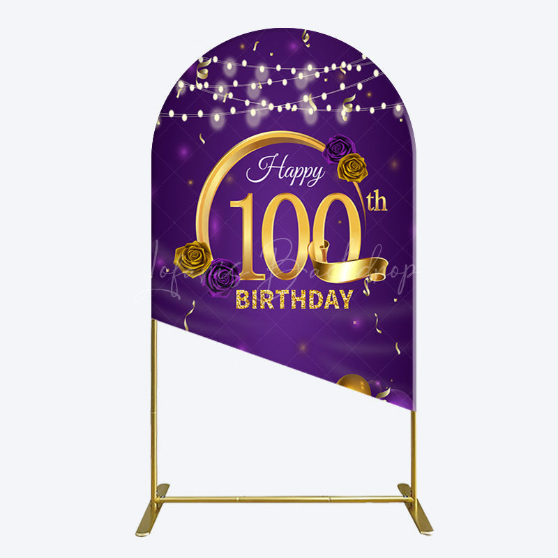 Lofaris Purple Gold Balloons 100th Birthday Arch Backdrop