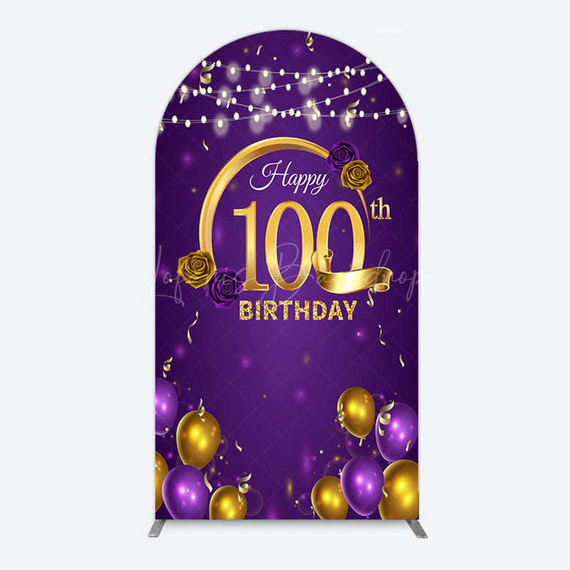 Lofaris Purple Gold Balloons 100th Birthday Arch Backdrop