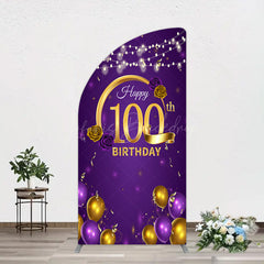Lofaris Purple Gold Balloons 100th Birthday Half Moon Arch Backdrop