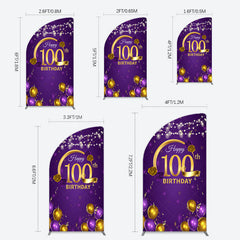 Lofaris Purple Gold Balloons 100th Birthday Half Moon Arch Backdrop