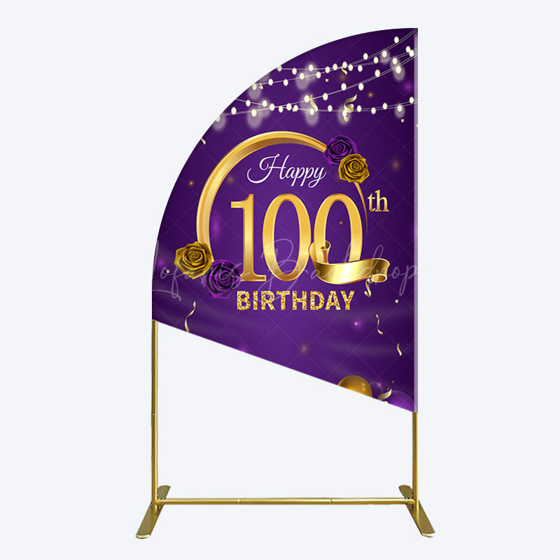 Lofaris Purple Gold Balloons 100th Birthday Half Moon Arch Backdrop