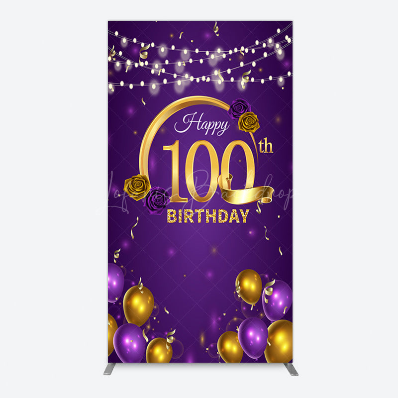 Lofaris Purple Gold Balloons 100th Birthday Rectangle Backdrop