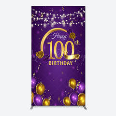 Lofaris Purple Gold Balloons 100th Birthday Rectangle Backdrop