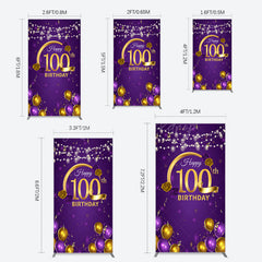 Lofaris Purple Gold Balloons 100th Birthday Rectangle Backdrop
