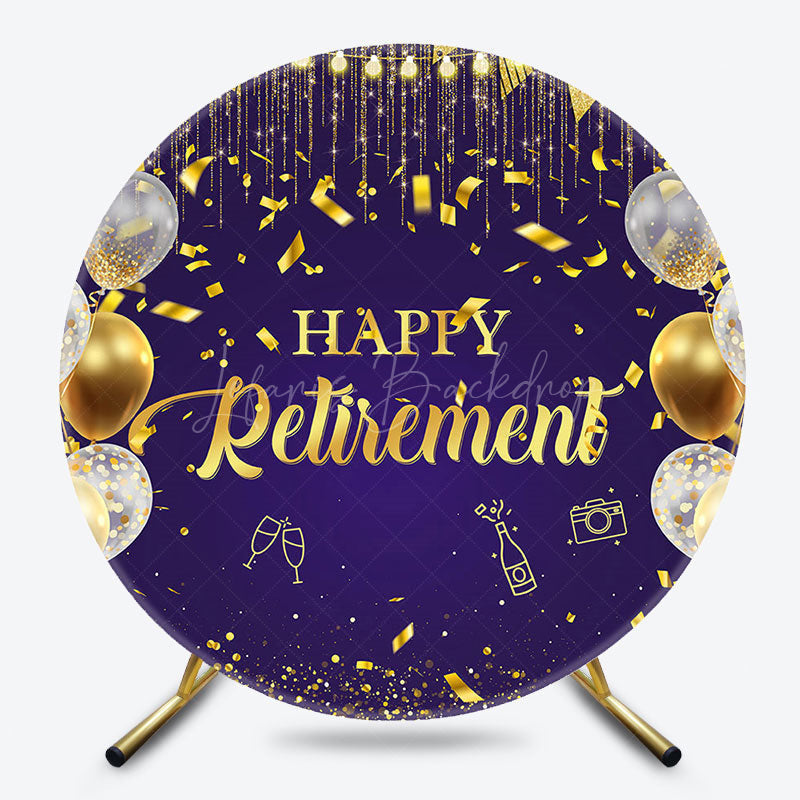 Lofaris Purple Gold Balloons Ribbon Round Retirement Backdrop