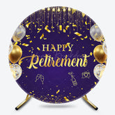 Lofaris Purple Gold Balloons Ribbon Round Retirement Backdrop