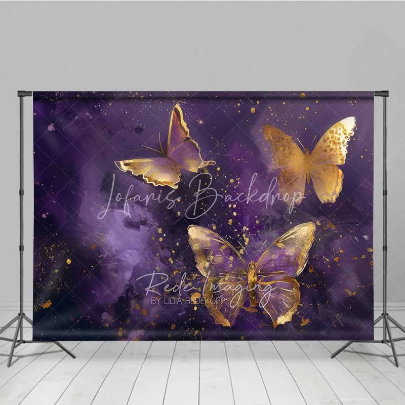 Lofaris Purple Gold Butterfly Photography Backdrop Elegant Insect Art Photo Background Dreamy Fantasy Wing Booth Prop