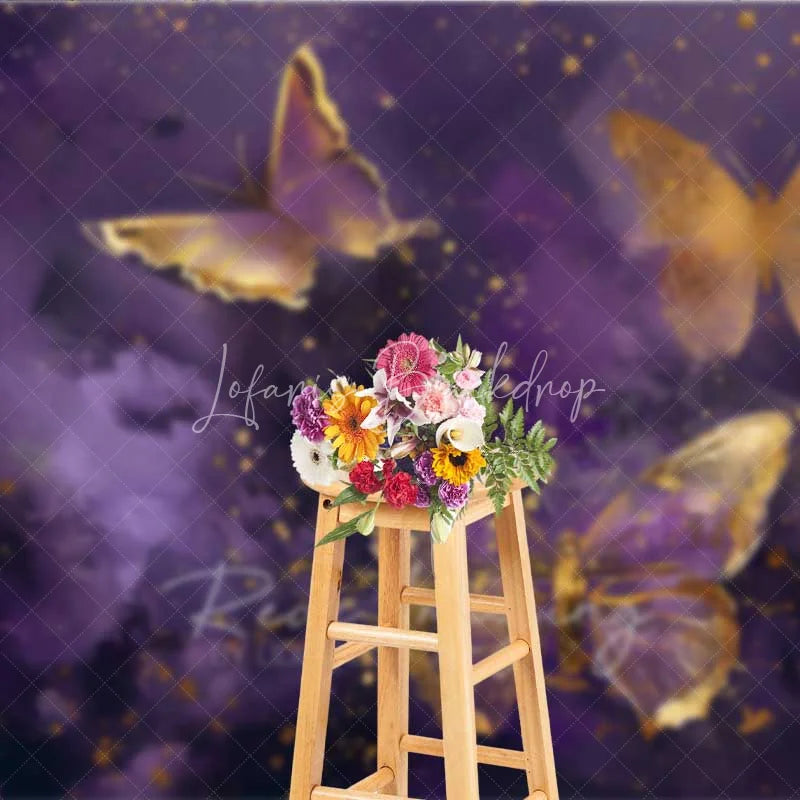 Lofaris Purple Gold Butterfly Photography Backdrop Elegant Insect Art Photo Background Dreamy Fantasy Wing Booth Prop