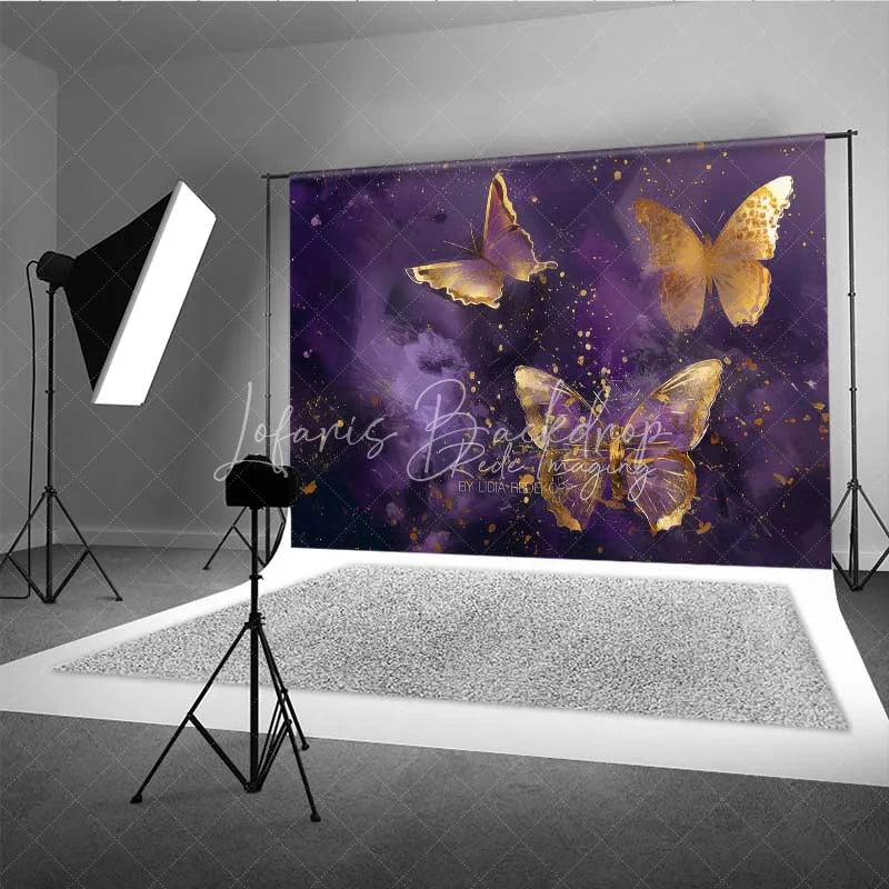 Lofaris Purple Gold Butterfly Photography Backdrop Elegant Insect Art Photo Background Dreamy Fantasy Wing Booth Prop