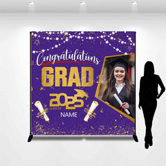 Lofaris Purple Gold Congrats Grad Custom Photo Name Backdrop