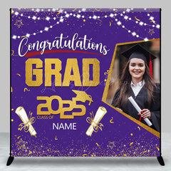 Lofaris Purple Gold Congrats Grad Custom Photo Name Backdrop