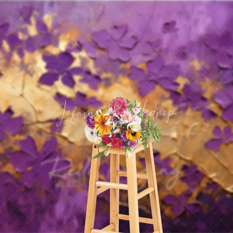 Lofaris Purple Gold Floral Texture Backdrop Abstract Violet Flowers Leaf Background Luxury Photography Banner