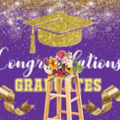 Lofaris Purple Gold Glitter Ribbons Congrats Grad Backdrop