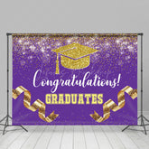 Lofaris Purple Gold Glitter Ribbons Congrats Grad Backdrop