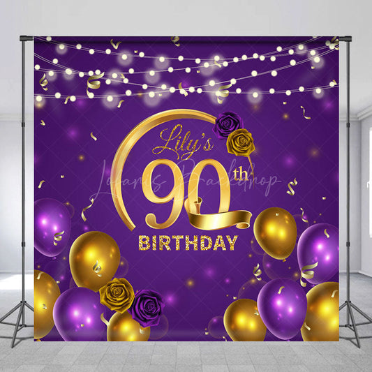 Lofaris Purple Gold Lights Custom Photo Birthday Backdrop