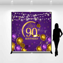 Lofaris Purple Gold Lights Custom Photo Birthday Backdrop